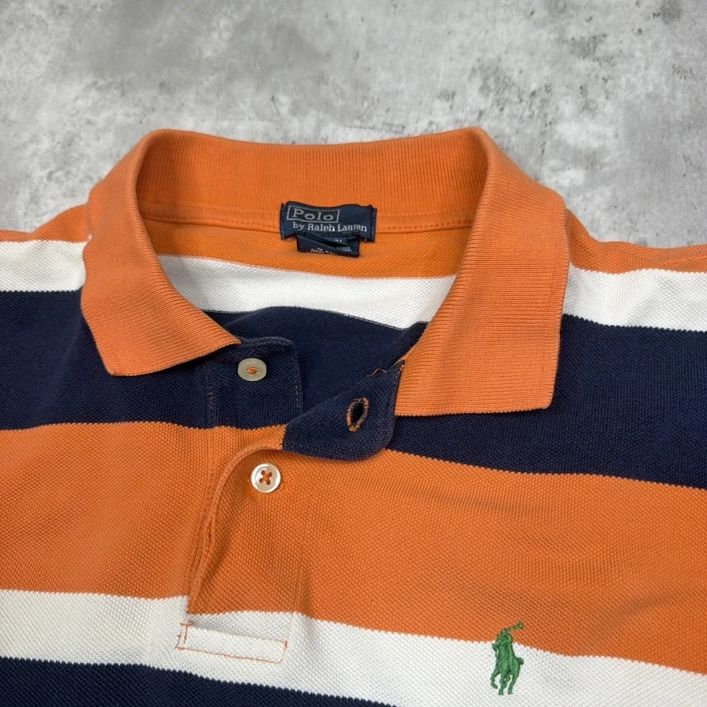 VTG Polo Ralph Lauren Boys Size XL (20) Orange/Blue/White Striped Polo
